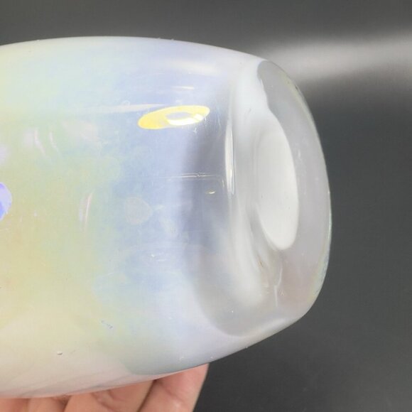 Heavy Art Glass Vase Vessel White Iridescent Finish Multicolor Glass Vase Decor - Picture 9 of 15